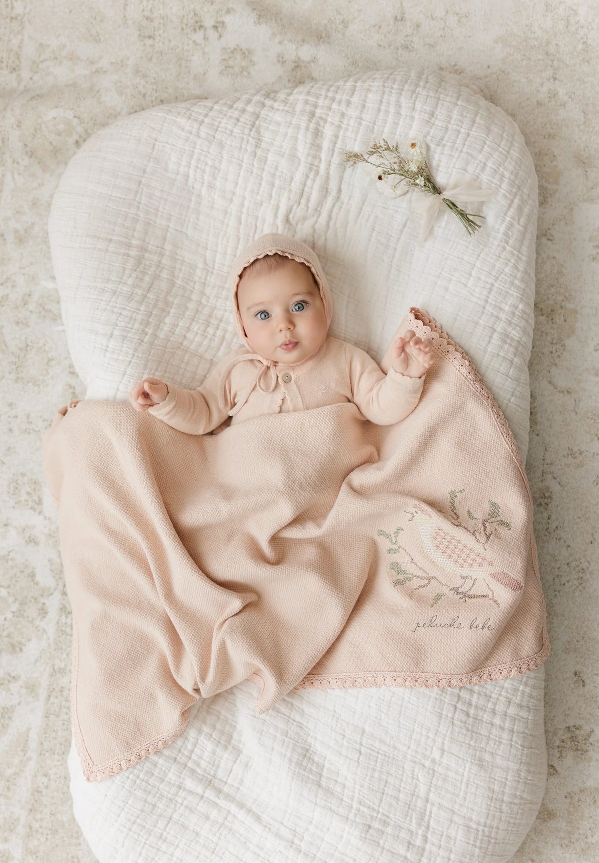 Peluche Knit Footie, Cardigan & Bonnet - Rose