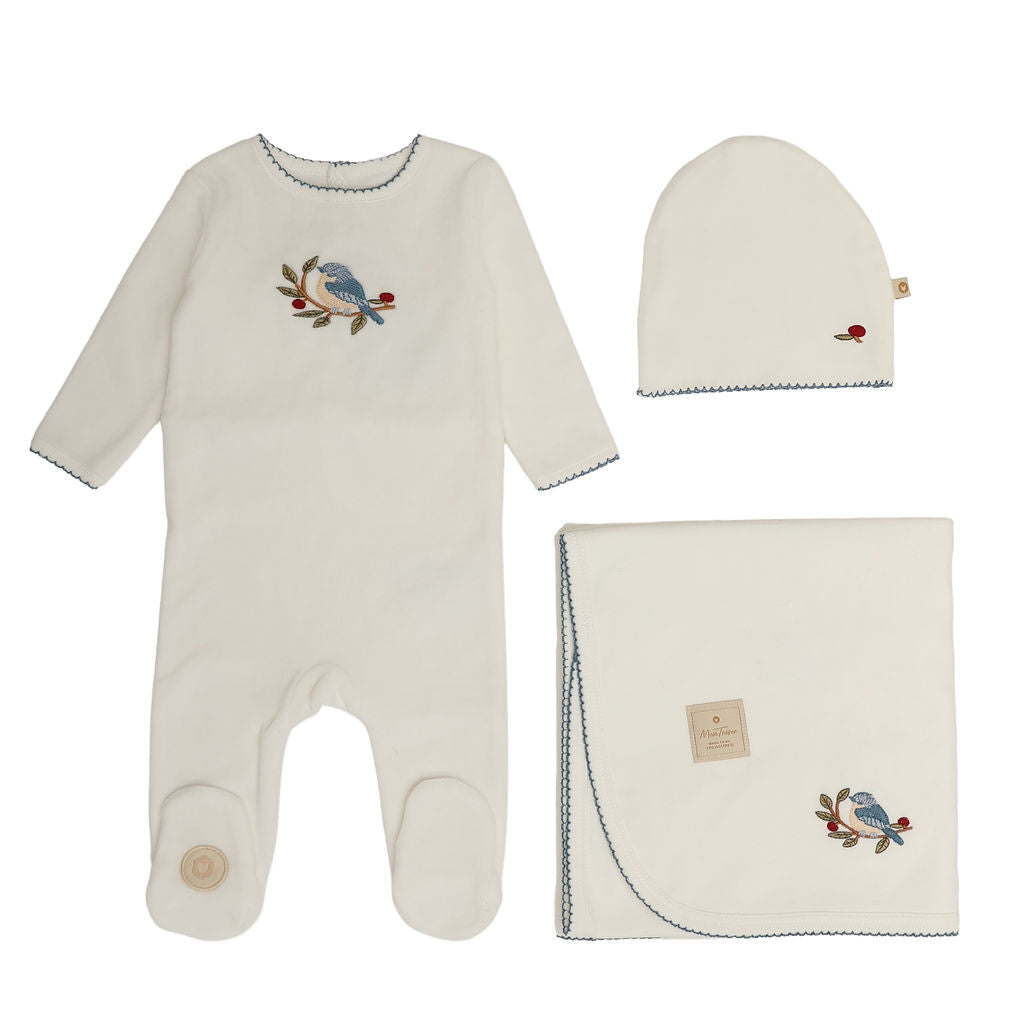 Mon Tresor Bird Branch Layette Set - Ivory/Blue