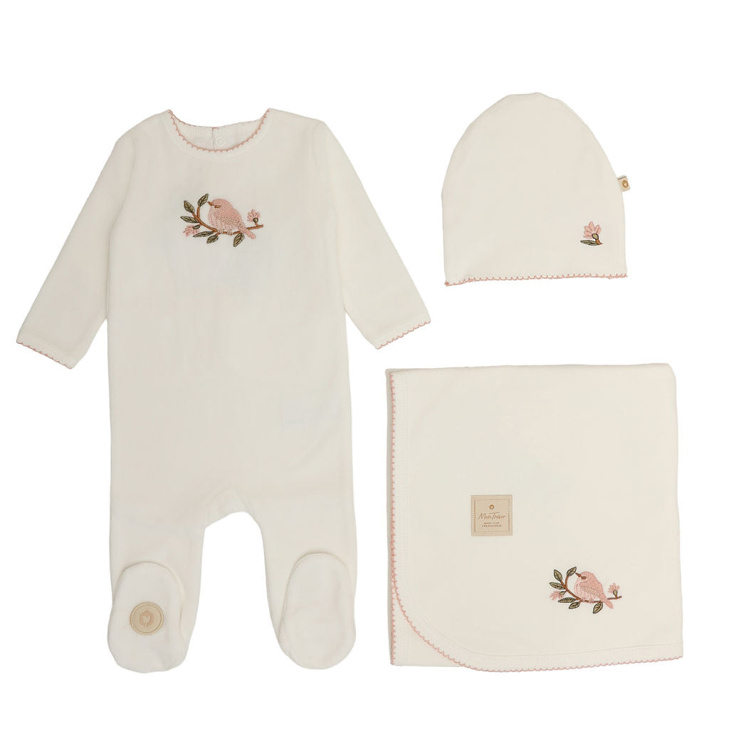 Mon Tresor Bird Branch Layette Set - Ivory/Pink