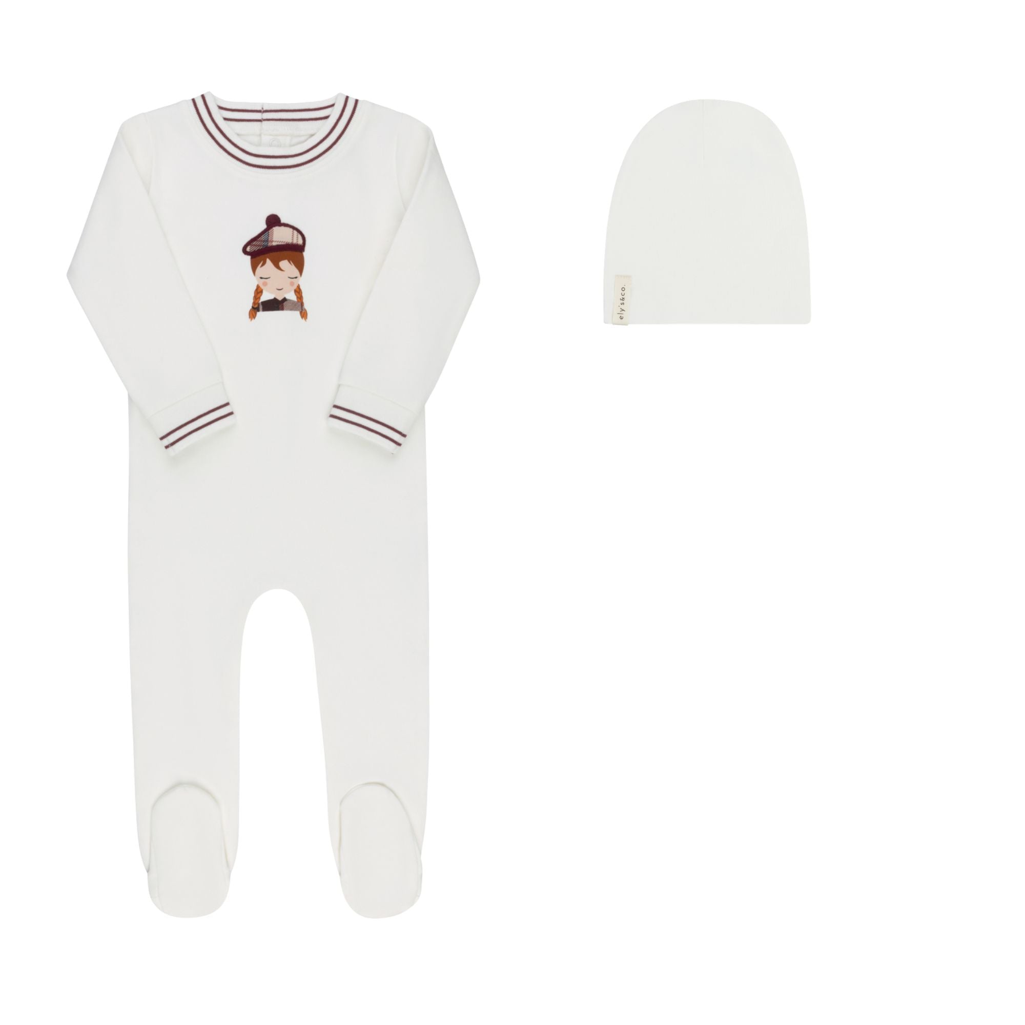 Elys & Co French Terry Scottish Footie & Beanie - Ivory Pink