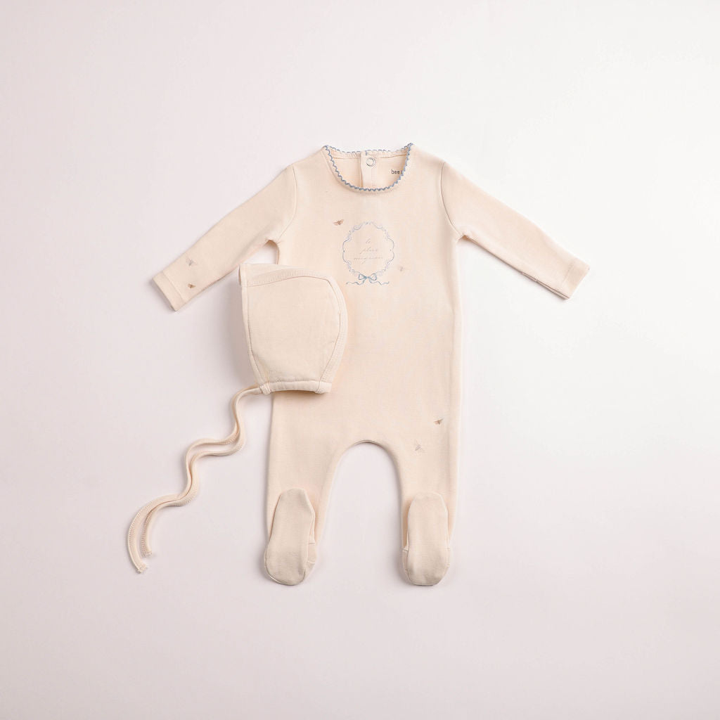 Bee & Dee Botanical Crest Footie & Bonnet - Cream Boys