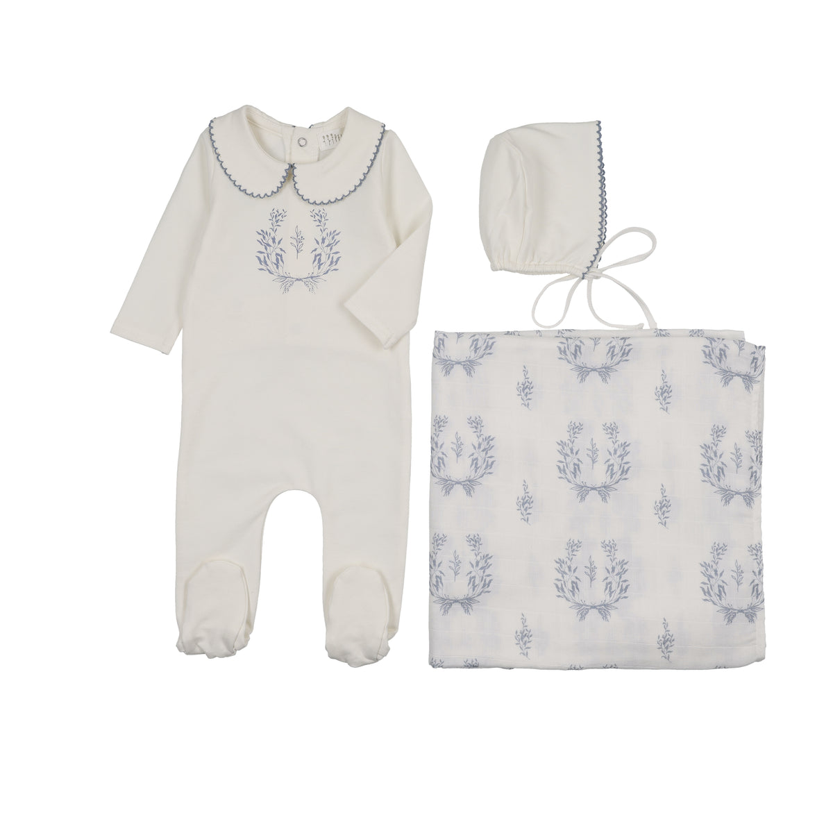Peluche Collared Botanical Layette Set - Blue