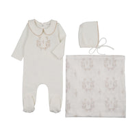 Peluche Collared Botanical Layette Set - Taupe