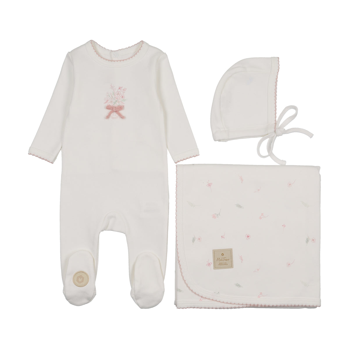 Mon Tresor Bundle of Blossoms Layette Set - Ivory/Pink