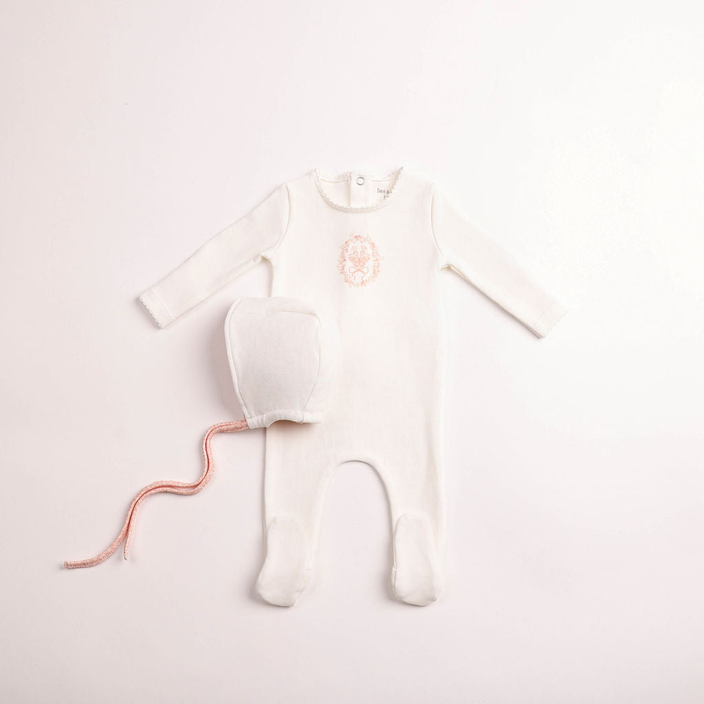 Bee & Dee Butterfly Motif Footie & Bonnet - Chalk White Girls