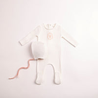 Bee & Dee Butterfly Motif Footie & Bonnet - Chalk White Girls