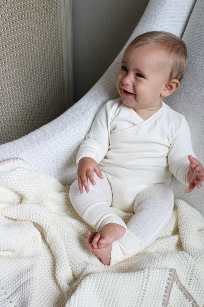 Little Threads Pointelle Wrap Footie - Cream