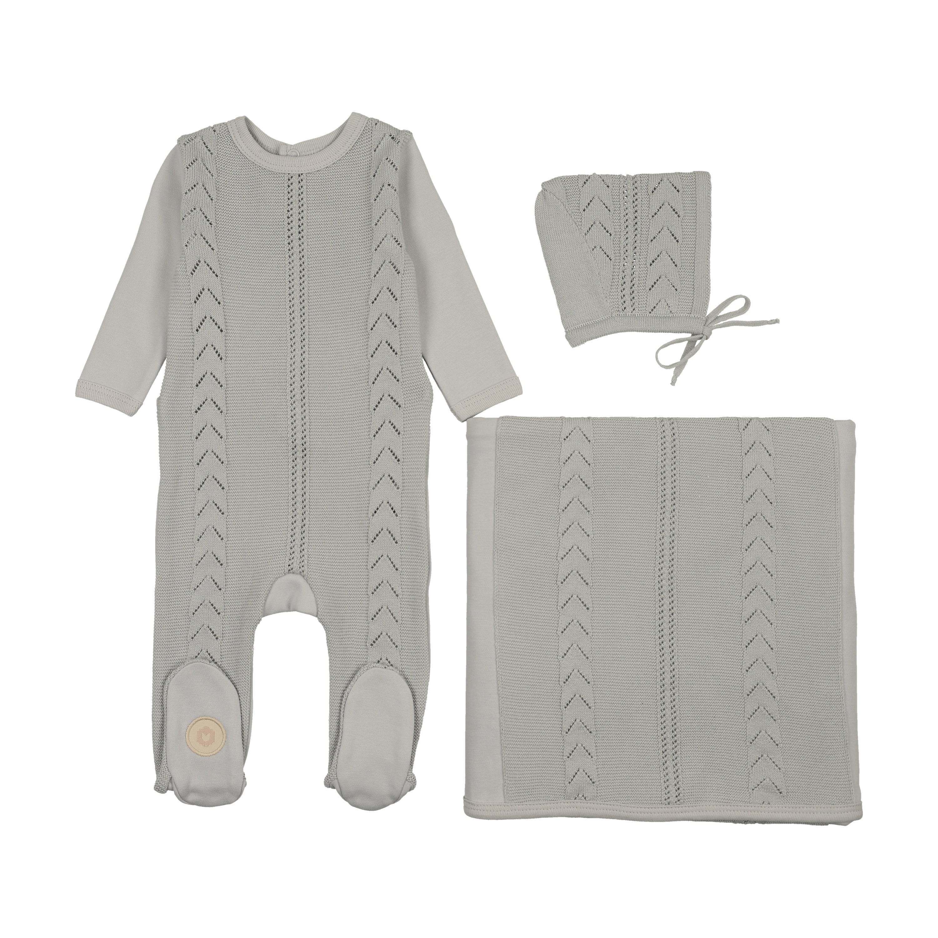 Mon Tresor Cable Front Layette Set - Blue Dawn