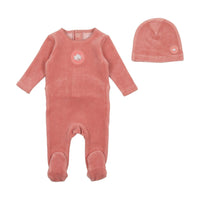 Bee & Dee Center Print Velour Footie with Beanie