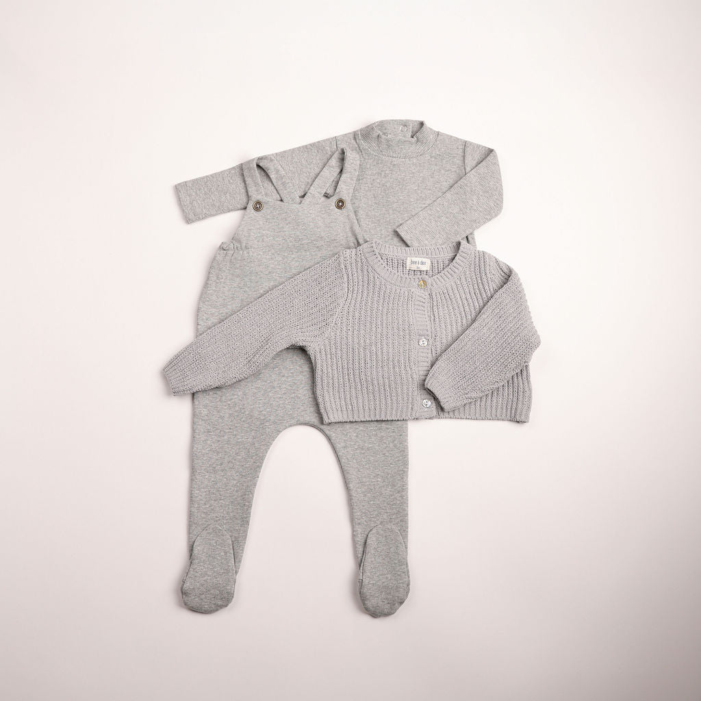 Bee & Dee Chenille Cardigan Overall Set - Mid Grey