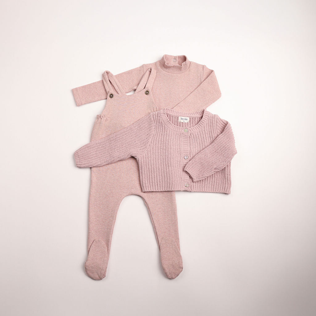 Bee & Dee Chenille Cardigan Overall Set - Tea Rose