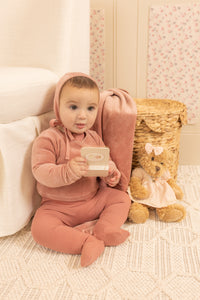 Bee & Dee Classic Stitch Wrap Footie, Hat & Cardigan - Dusty Pink