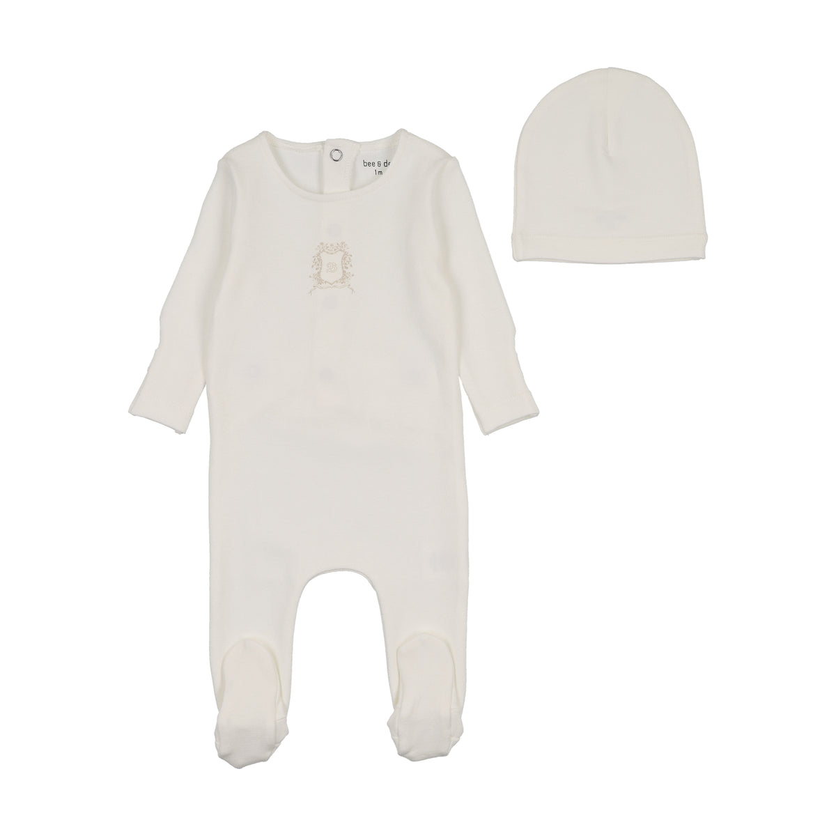Bee & Dee Classic Crest Footie & Bonnet - White Boys