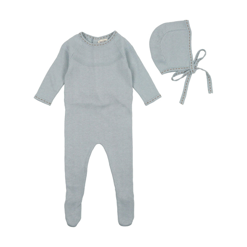 Bee & Dee Contrast Stitch Knit Footie with Bonnet