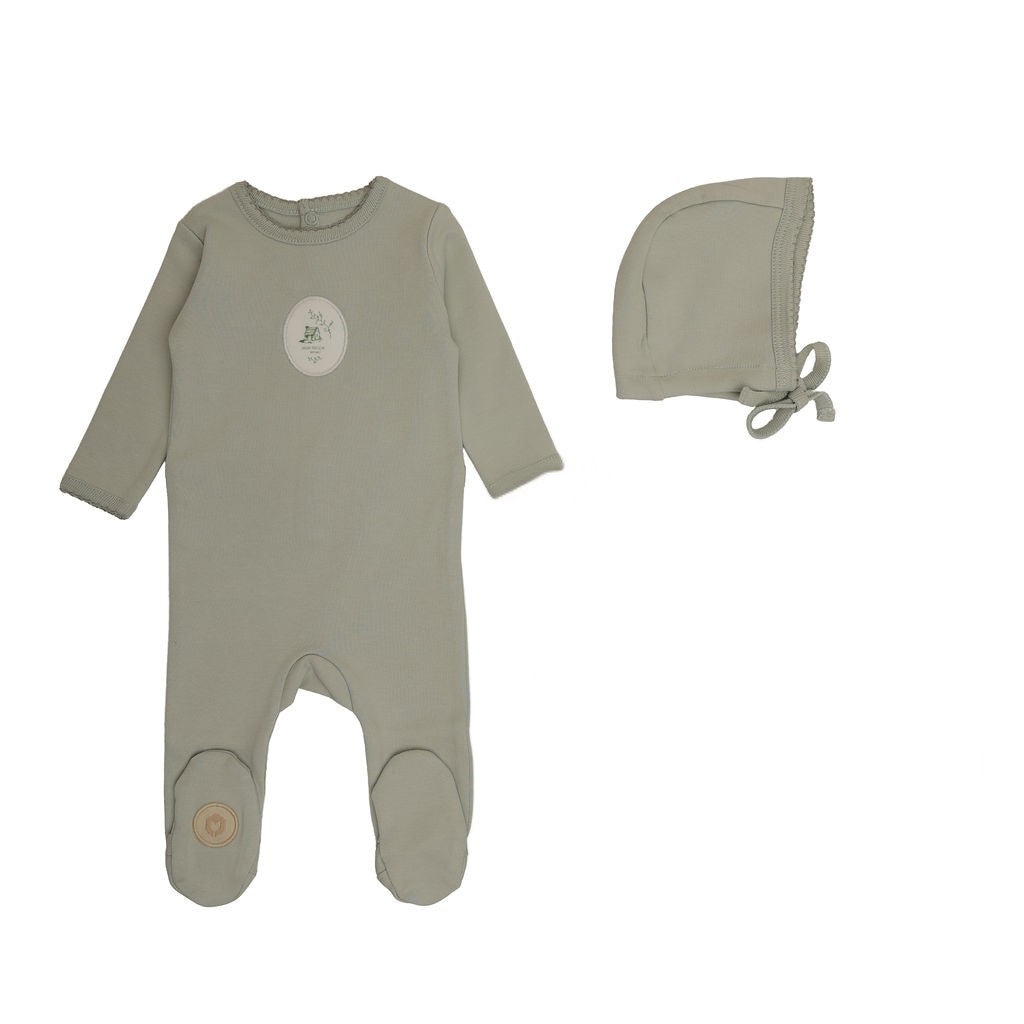 Mon Tresor Cottage Comfort Footie & Hat - Silver Sage
