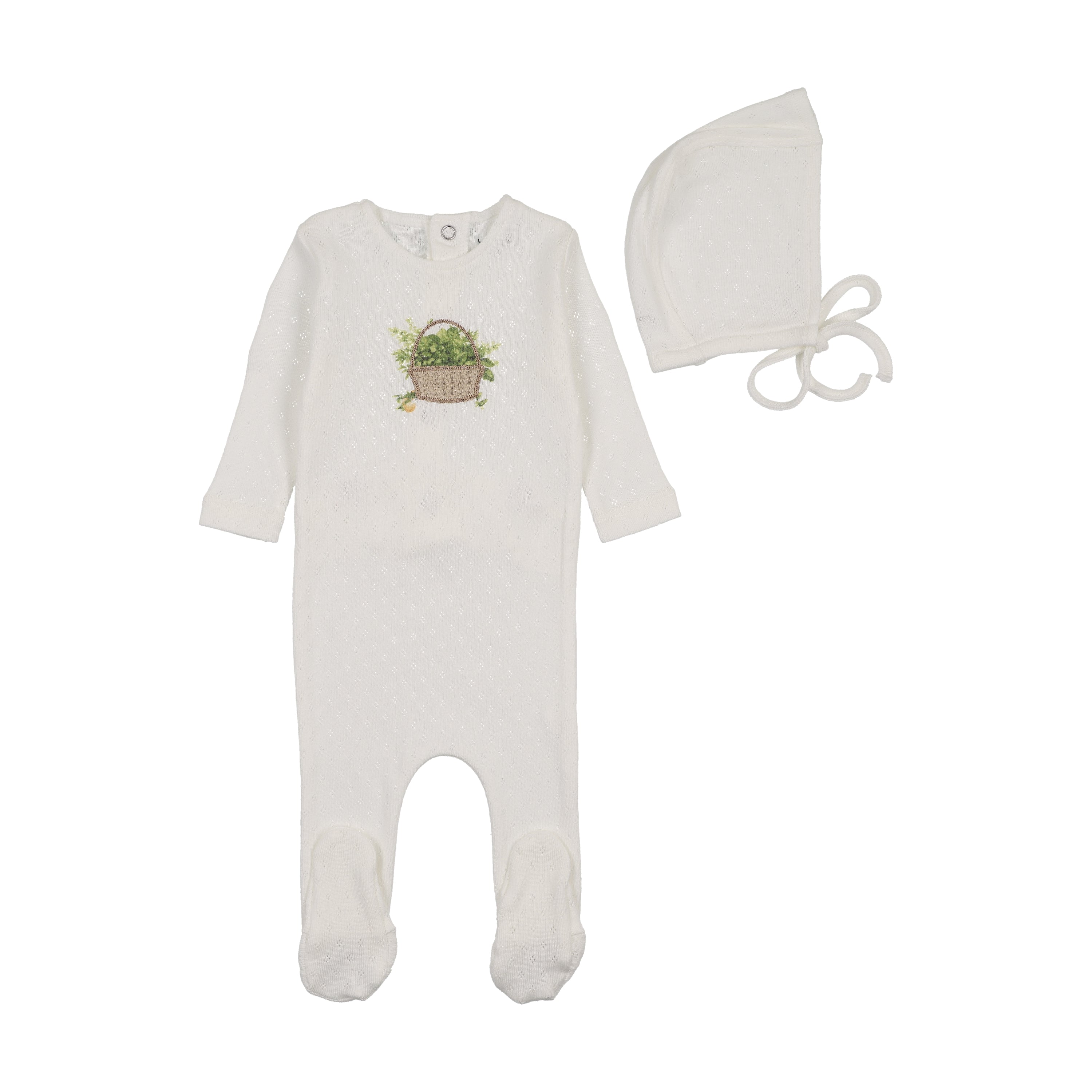 Bee & Dee Crochet Basket Footie & Bonnet - Chalk White Boys