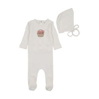 Bee & Dee Crochet Basket Footie & Bonnet - Chalk White Girls