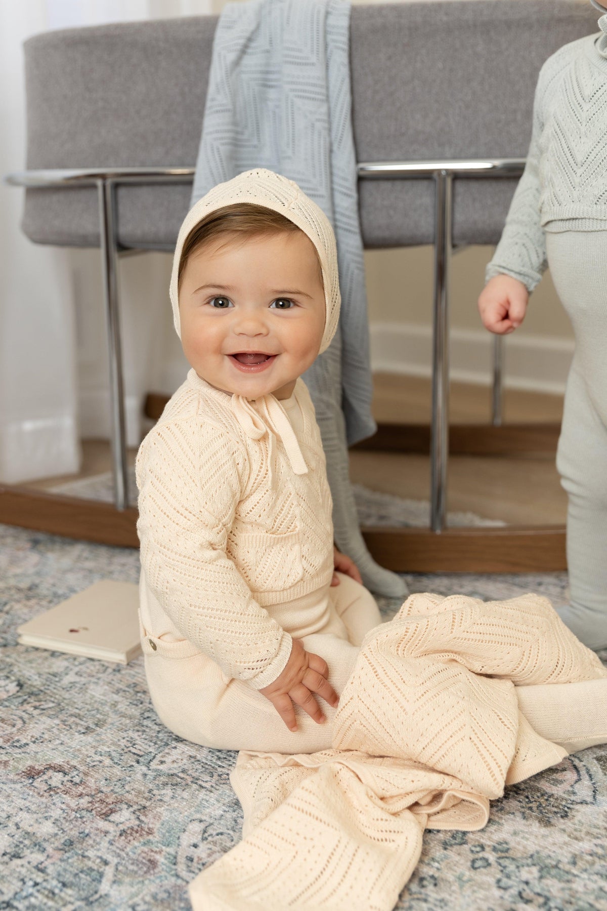 Bee & Dee Crochet Sweater Knit Layette Set - Ivory Bee & Dee Crochet Sweater Knit Layette Set - Ivory