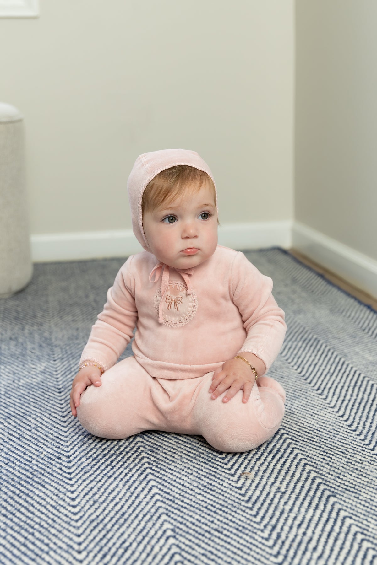 Bee & Dee Crochette Velour Layette Set - Champagne Pink
