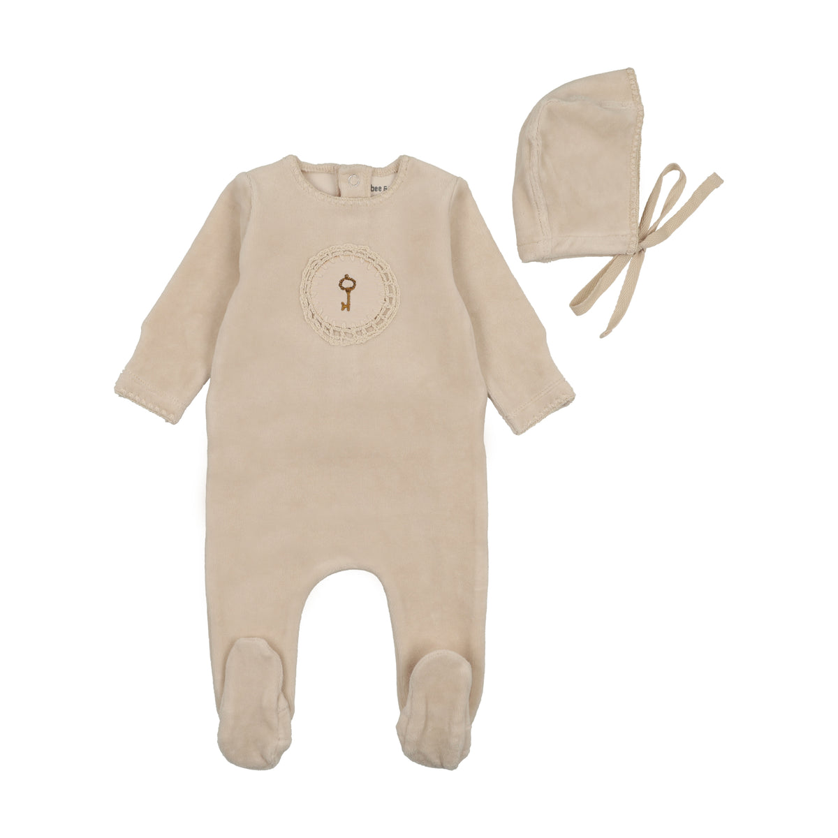 Bee & Dee Crochette Velour Footie & Bonnet - Coffee