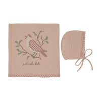 Peluche Knit Cross Stitch Blanket & Bonnet - Rose