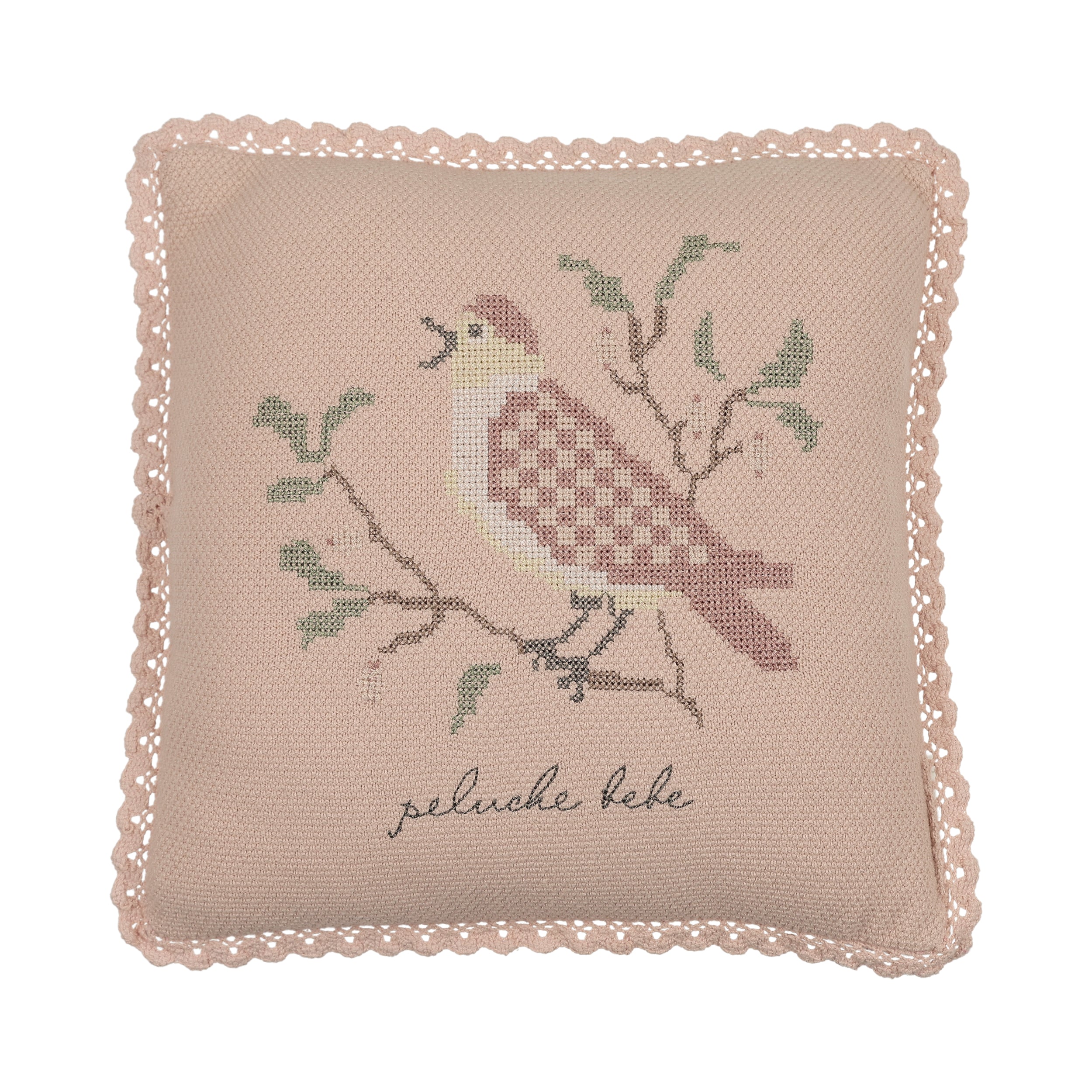 Peluche Knit Cross Stitch Pillow - Rose
