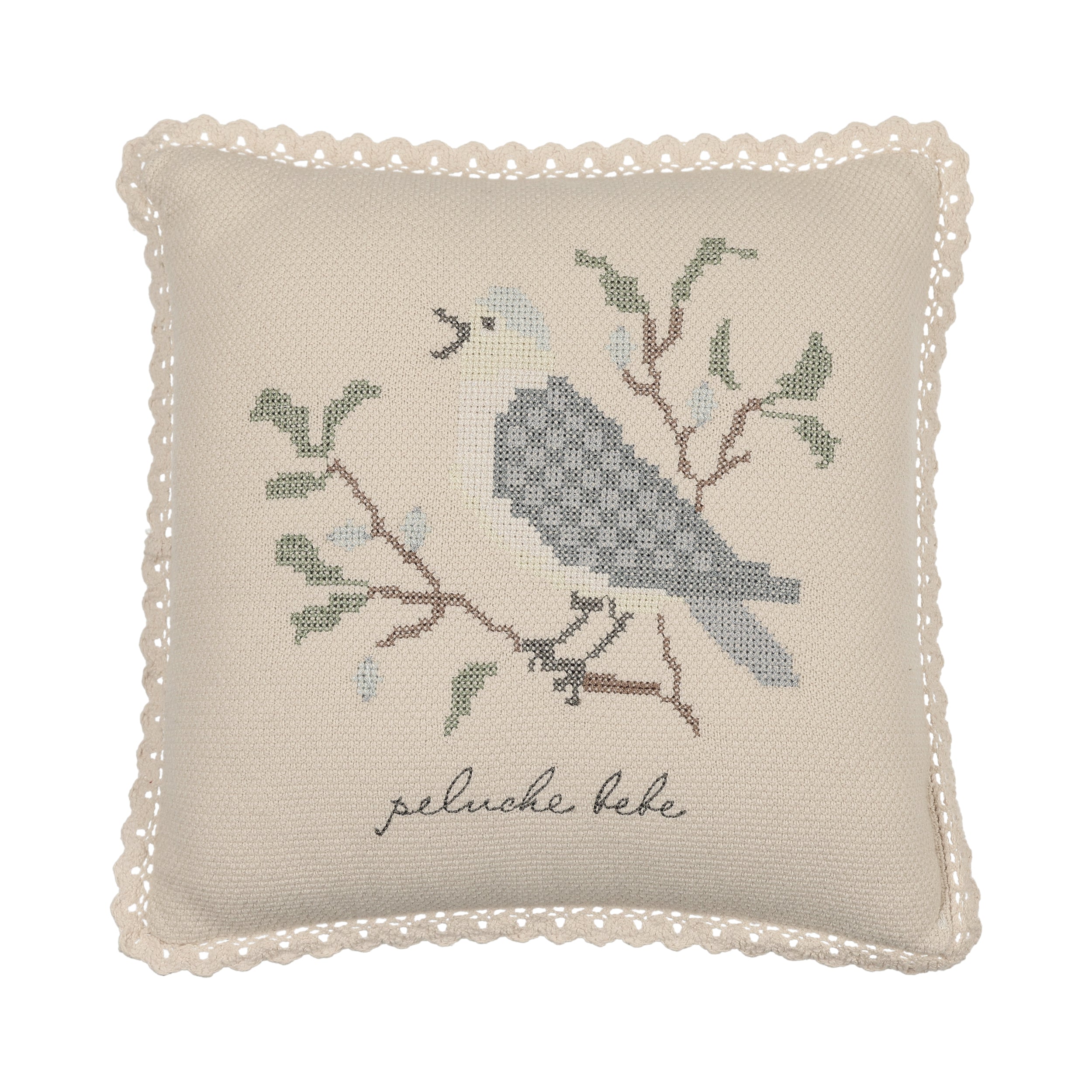 Peluche Knit Cross Stitch Pillow - Stone/Blue