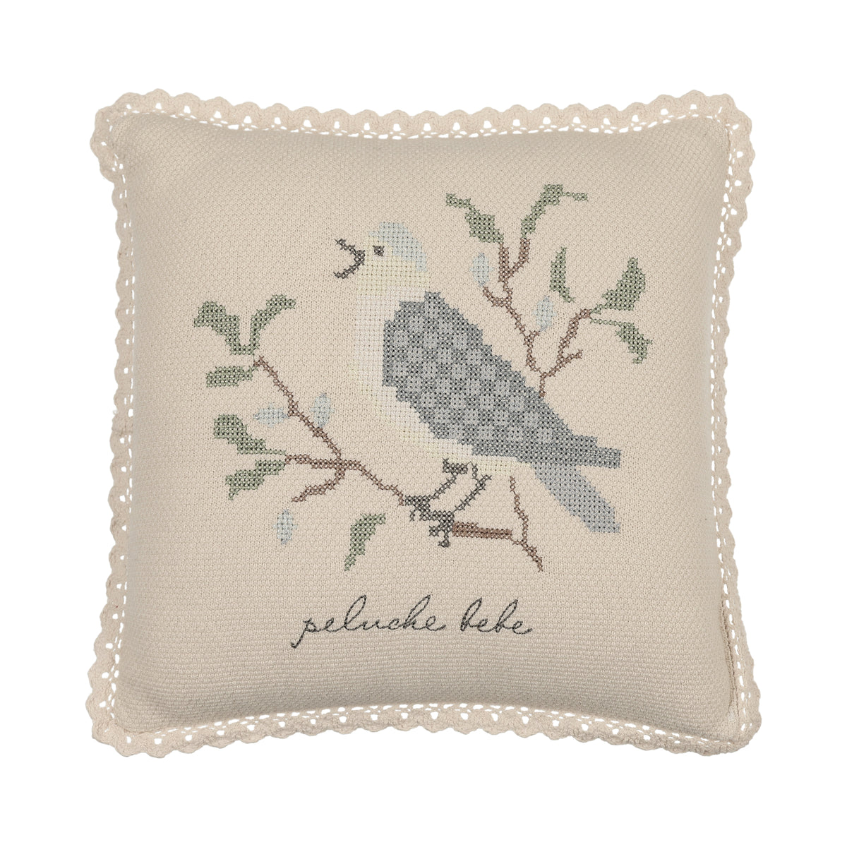 Peluche Knit Cross Stitch Pillow - Stone/Blue