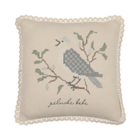 Peluche Knit Cross Stitch Pillow - Stone/Blue