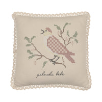 Peluche Knit Cross Stitch Pillow - Stone/Rose