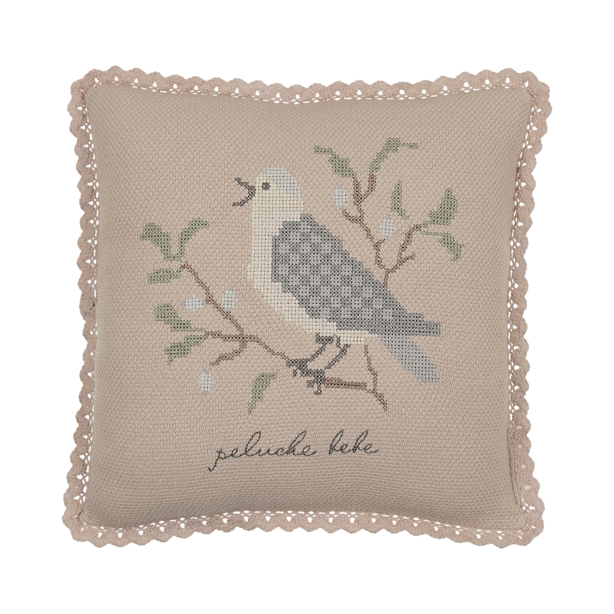 Peluche Knit Cross Stitch Pillow - Taupe