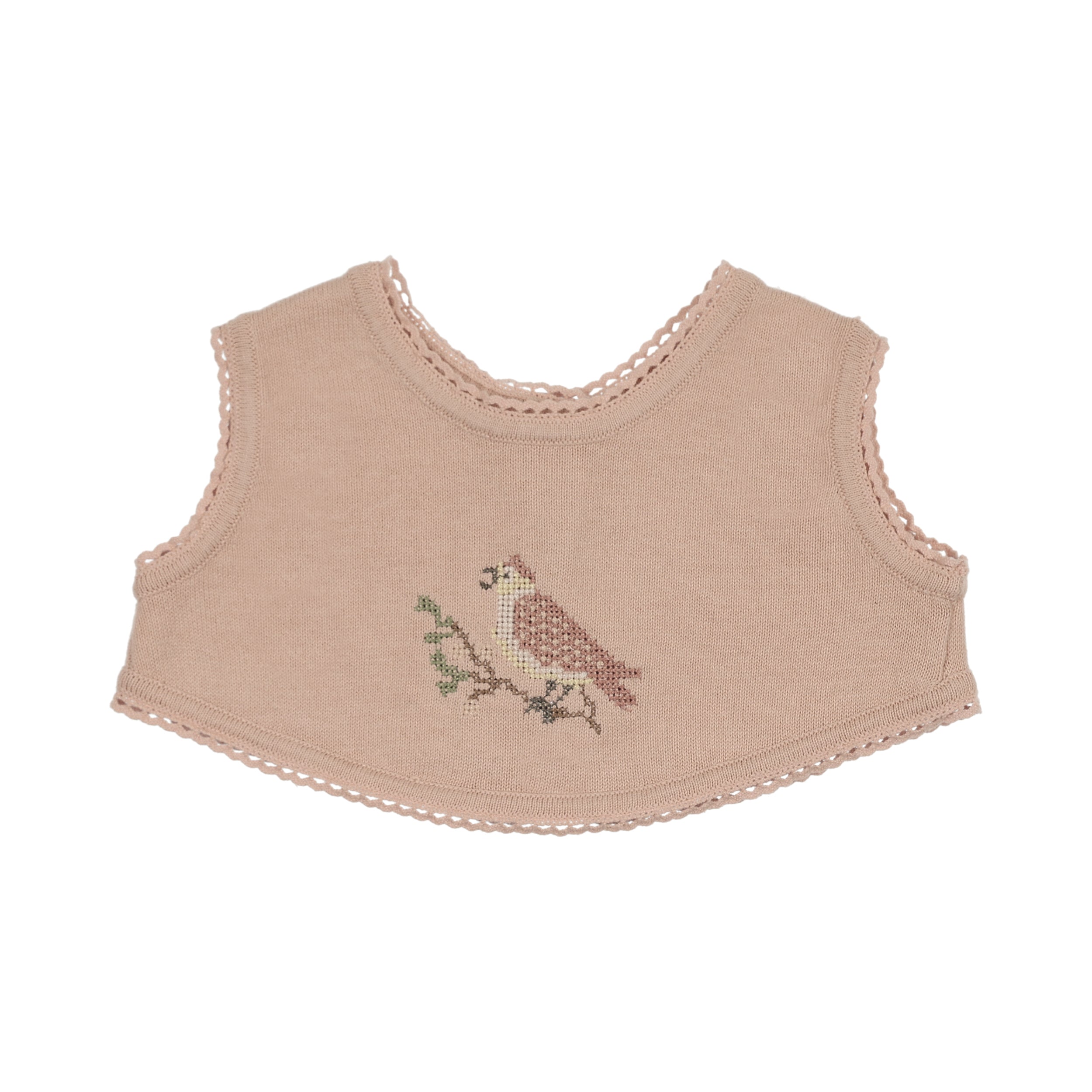 Peluche Knit Cross Stitch Overlay Bib - Rose