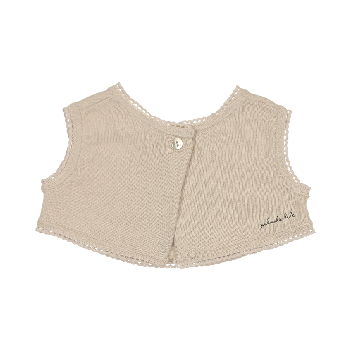 Peluche Knit Cross Stitch Overlay Bib - Stone/Rose