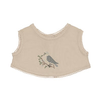 Peluche Knit Cross Stitch Overlay Bib - Stone/Blue