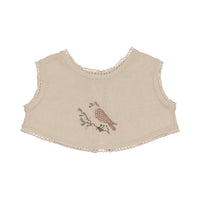 Peluche Knit Cross Stitch Overlay Bib - Stone/Rose