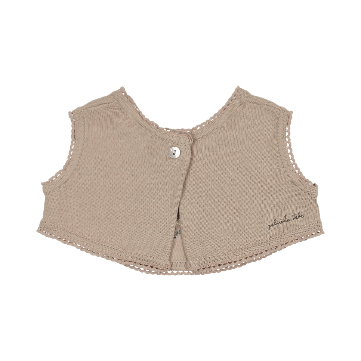 Peluche Knit Cross Stitch Overlay Bib - Taupe