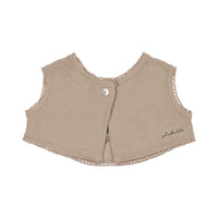 Peluche Knit Cross Stitch Overlay Bib - Taupe