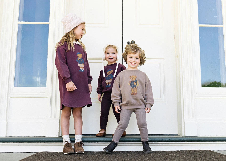 Analogie Bear Sweatshirt Top & Pants - Washed Brown
