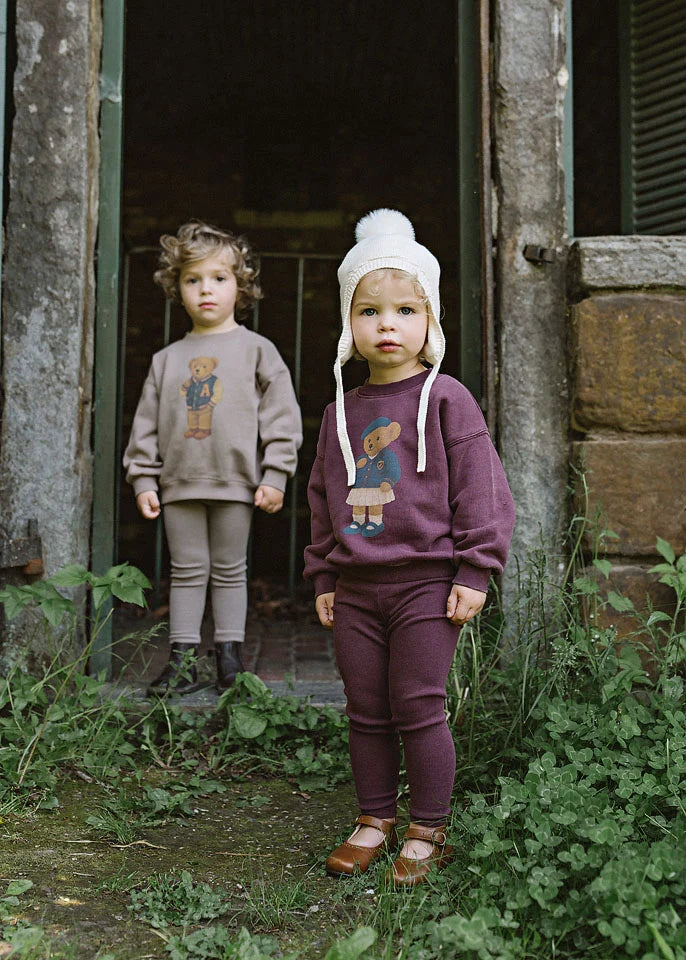 Analogie Bear Sweatshirt Top & Pants - Washed Burgundy