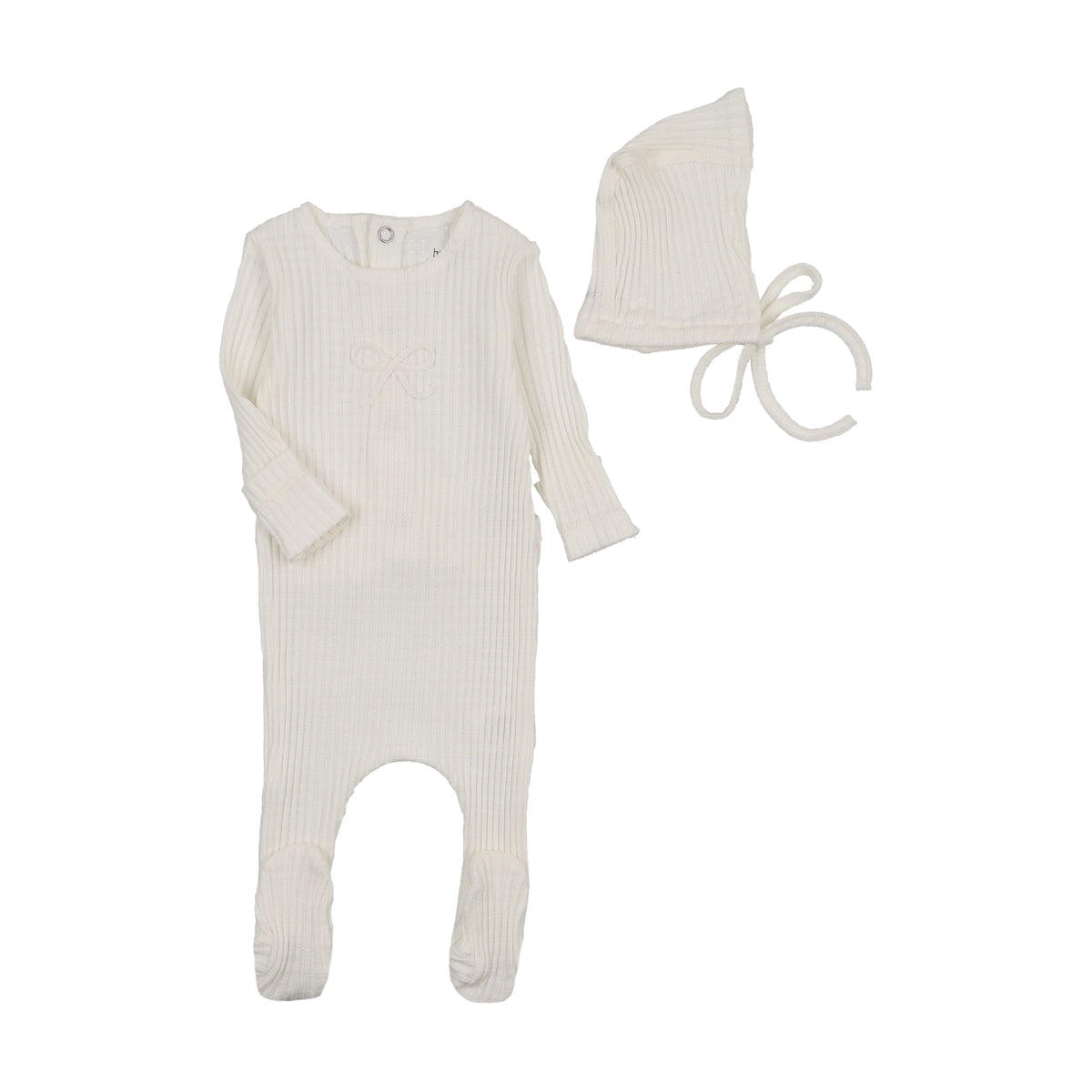 Bee & Dee Dainty Rope Pointelle Footie & Bonnet - Chalk White