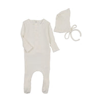 Bee & Dee Dainty Rope Pointelle Footie & Bonnet - Chalk White