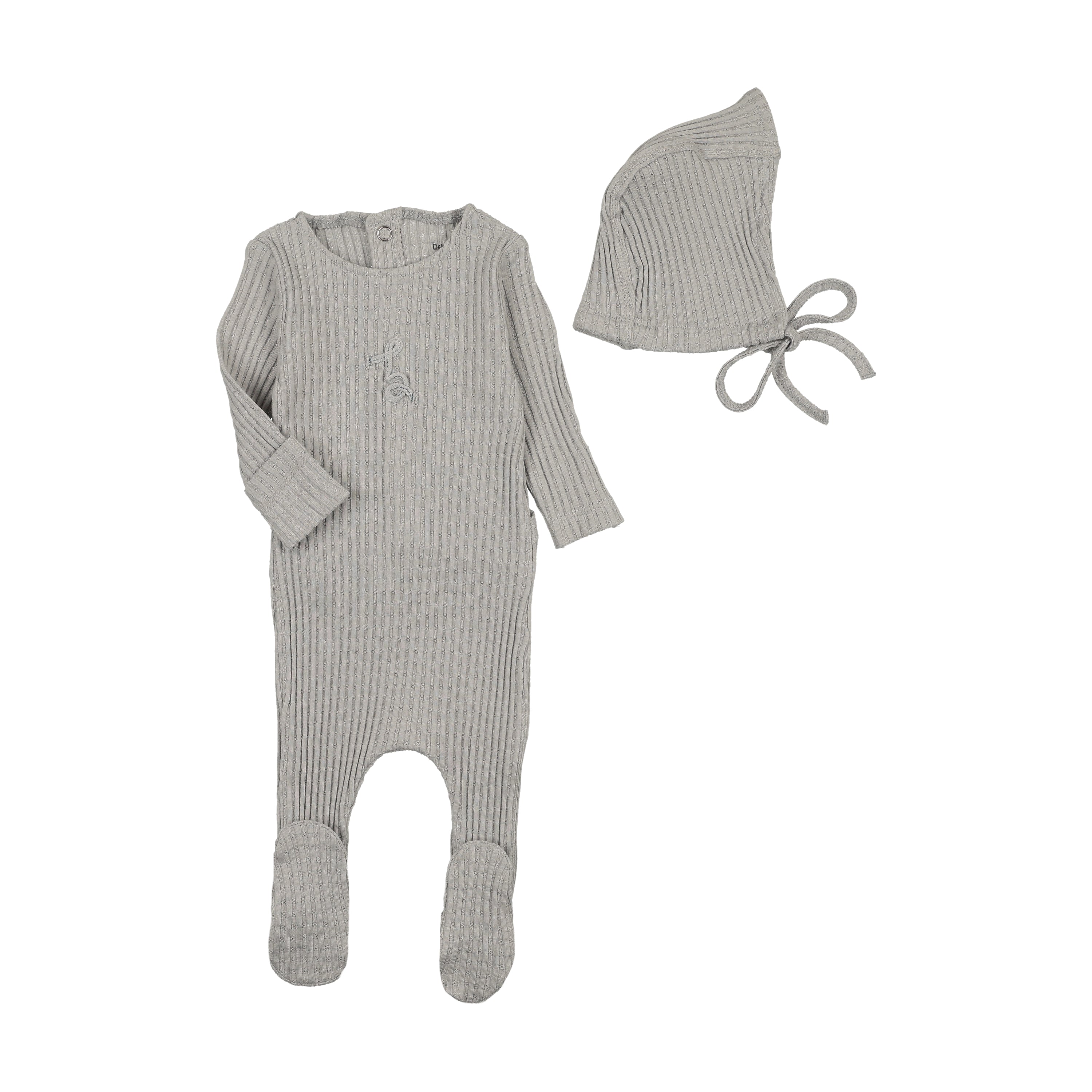 Bee & Dee Dainty Rope Pointelle Footie & Bonnet - London Fog