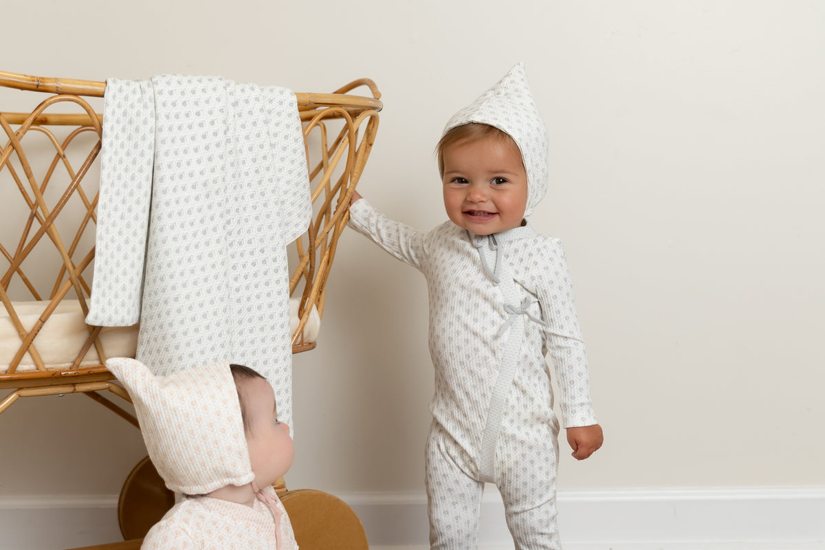 Bee & Dee Double Print Footie & Bonnet- Boys Print