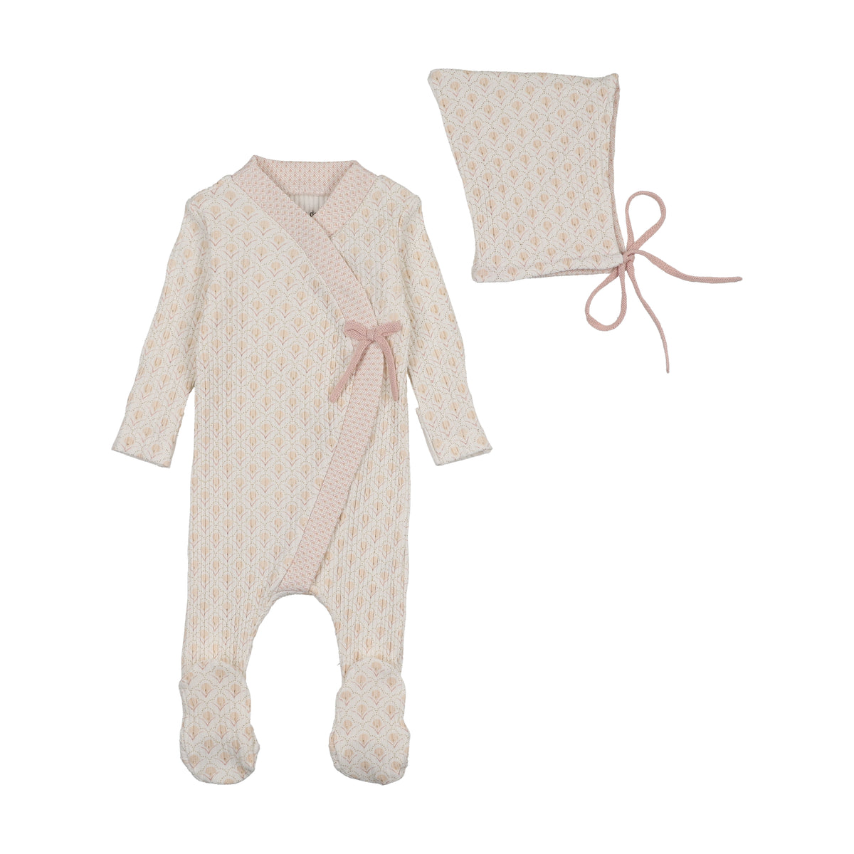 Bee & Dee Double Print Footie & Bonnet- Girls Print