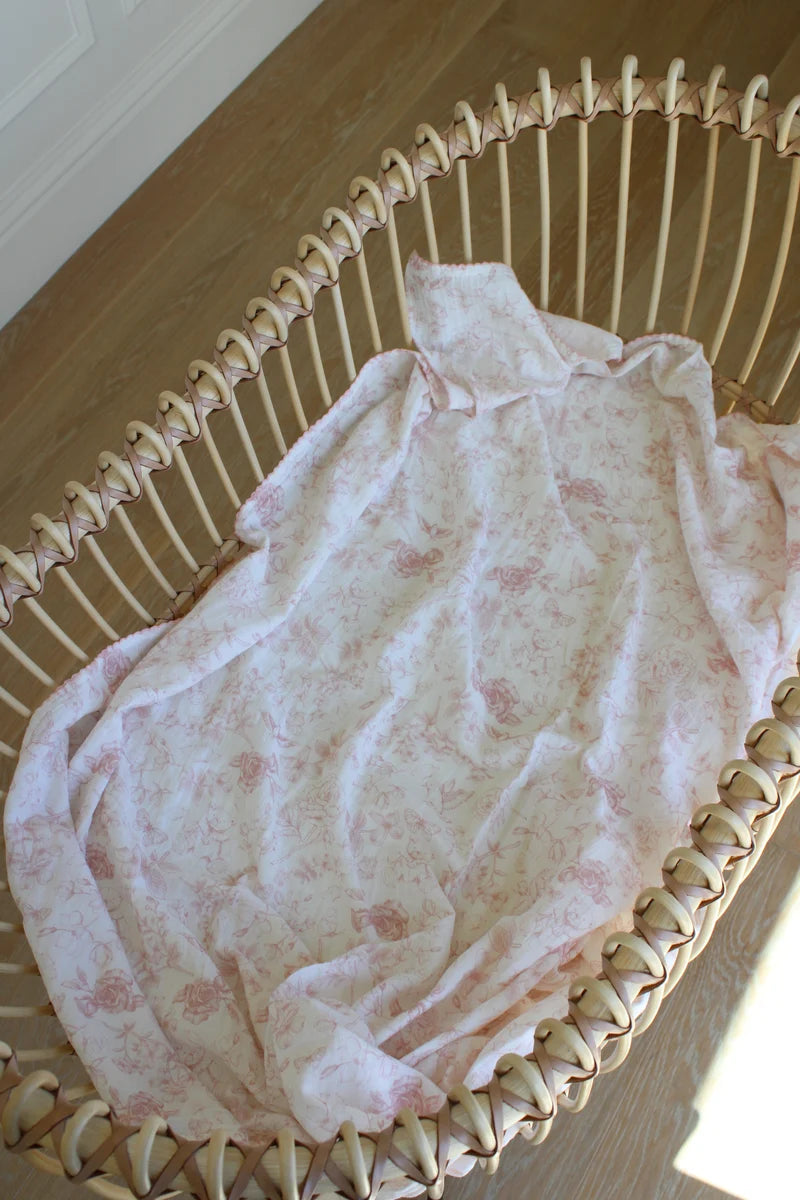 Little Threads Rose Toile Muslin Blanket