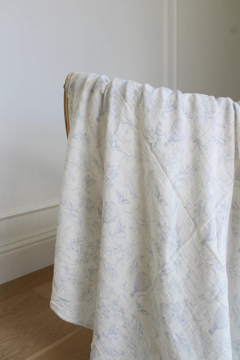 Little Threads Sky Blue Toile Muslin Blanket