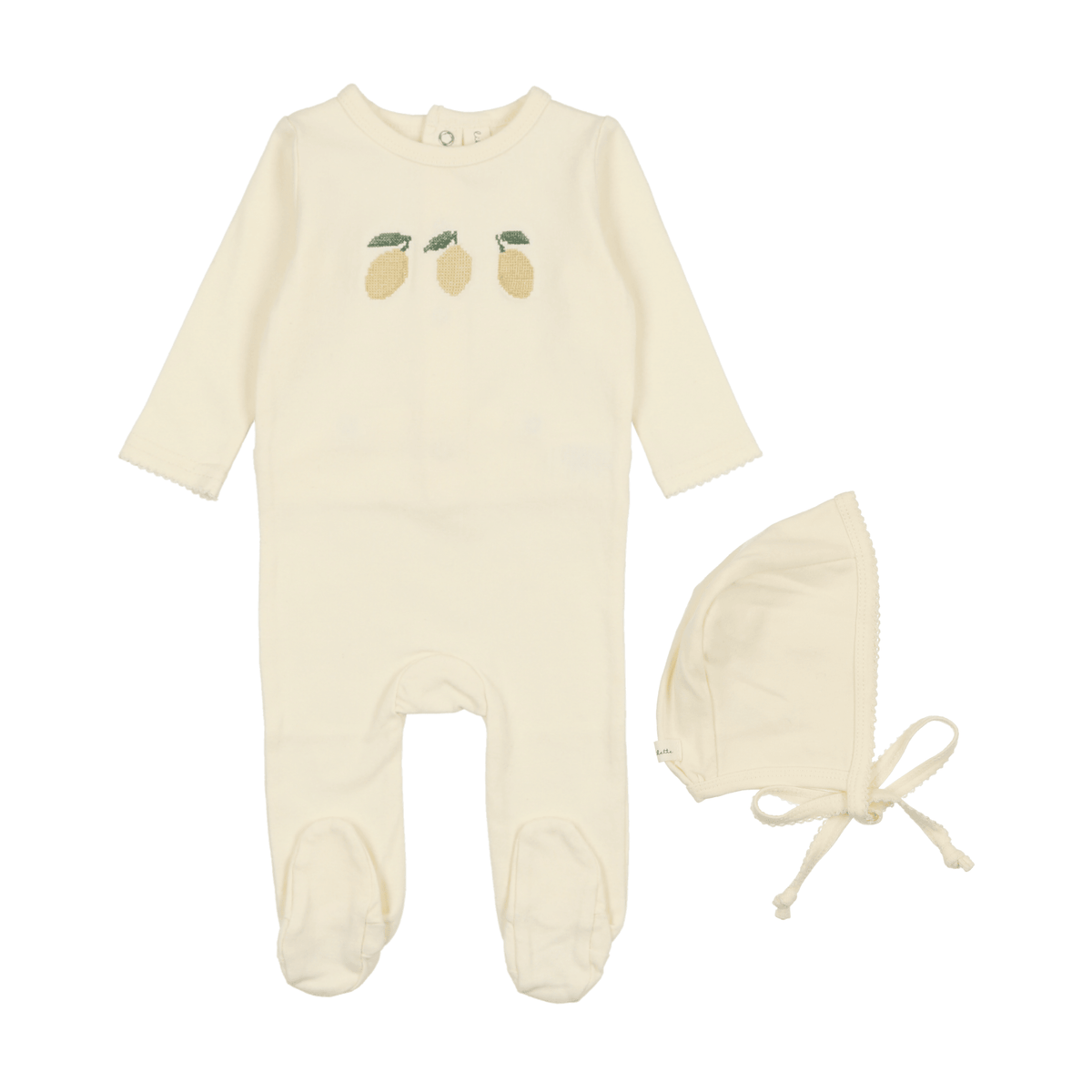 Lilette Embroidered Fruit Footie & Hat Set