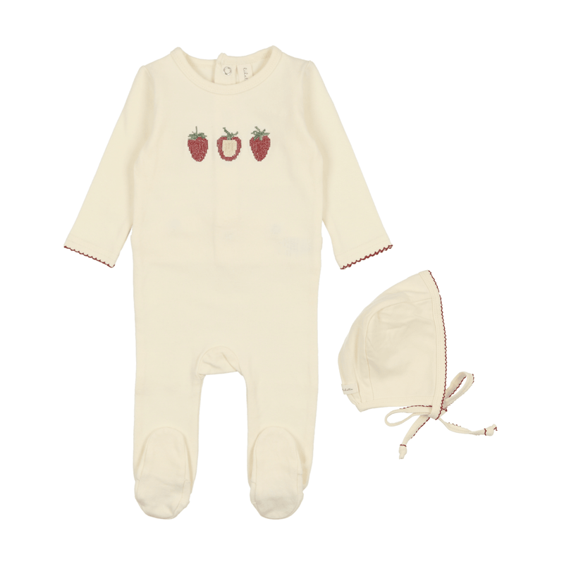 Lilette Embroidered Fruit Footie & Hat Set