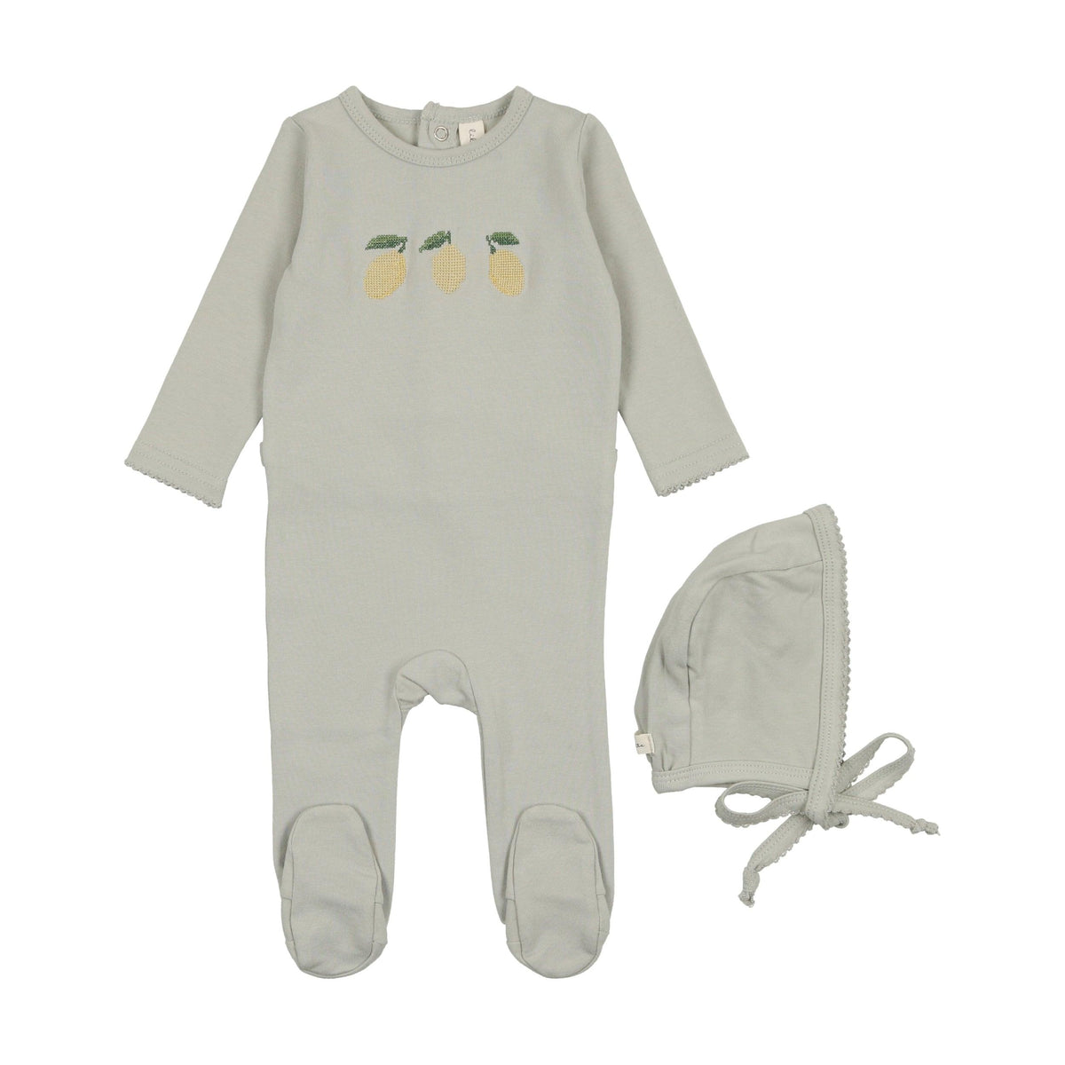 Lilette Embroidered Fruit Footie & Hat Set