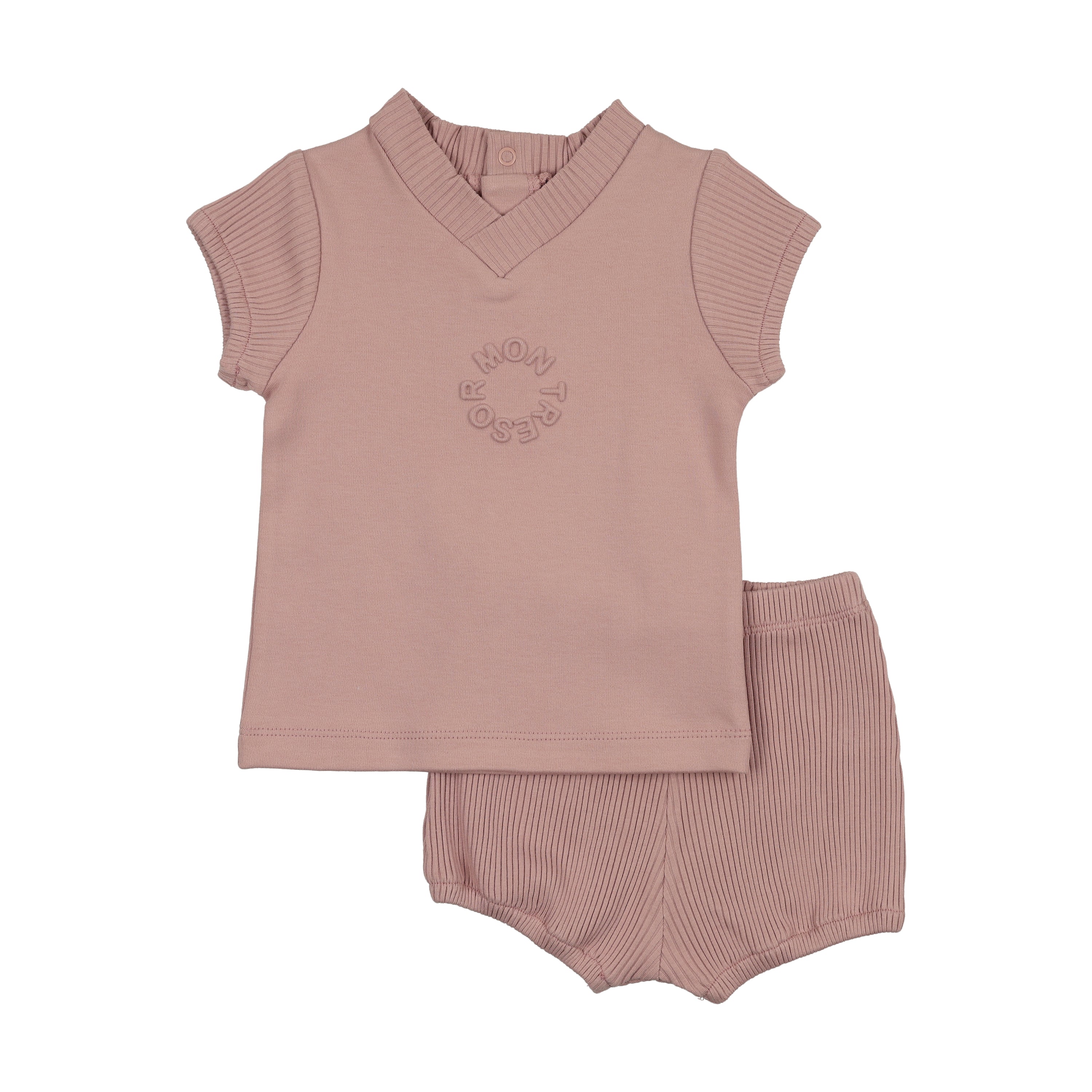 Mon Tresor Embossed Logo Top & Shorts Set - MauveGlow